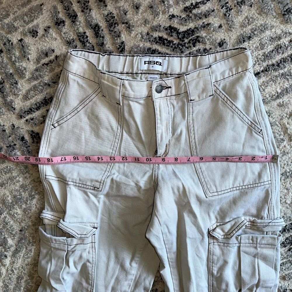 RSQ Women's Size 24 Off White Baggy Cargo pants High Rise Wide Leg - Picture 6 of 10